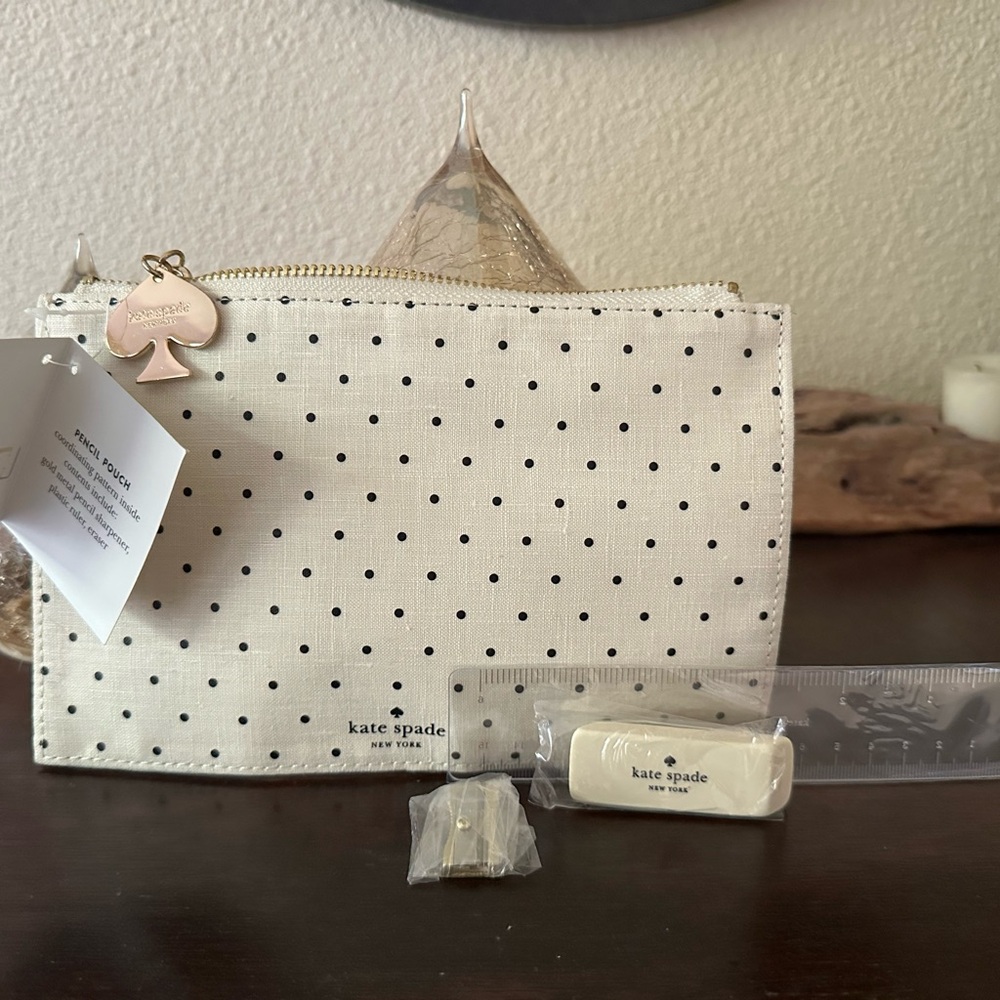New! Kate Spade Black Polka Dot Pouch